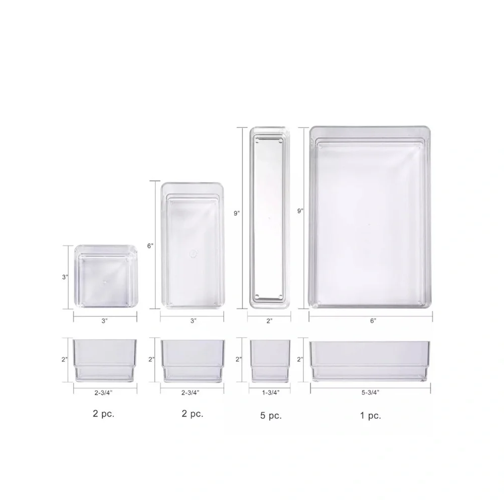 STORI MULTI-SIZE STACKABLE ACRYLIC DRAWER VANITY MAKEUP ORGANIZER SET